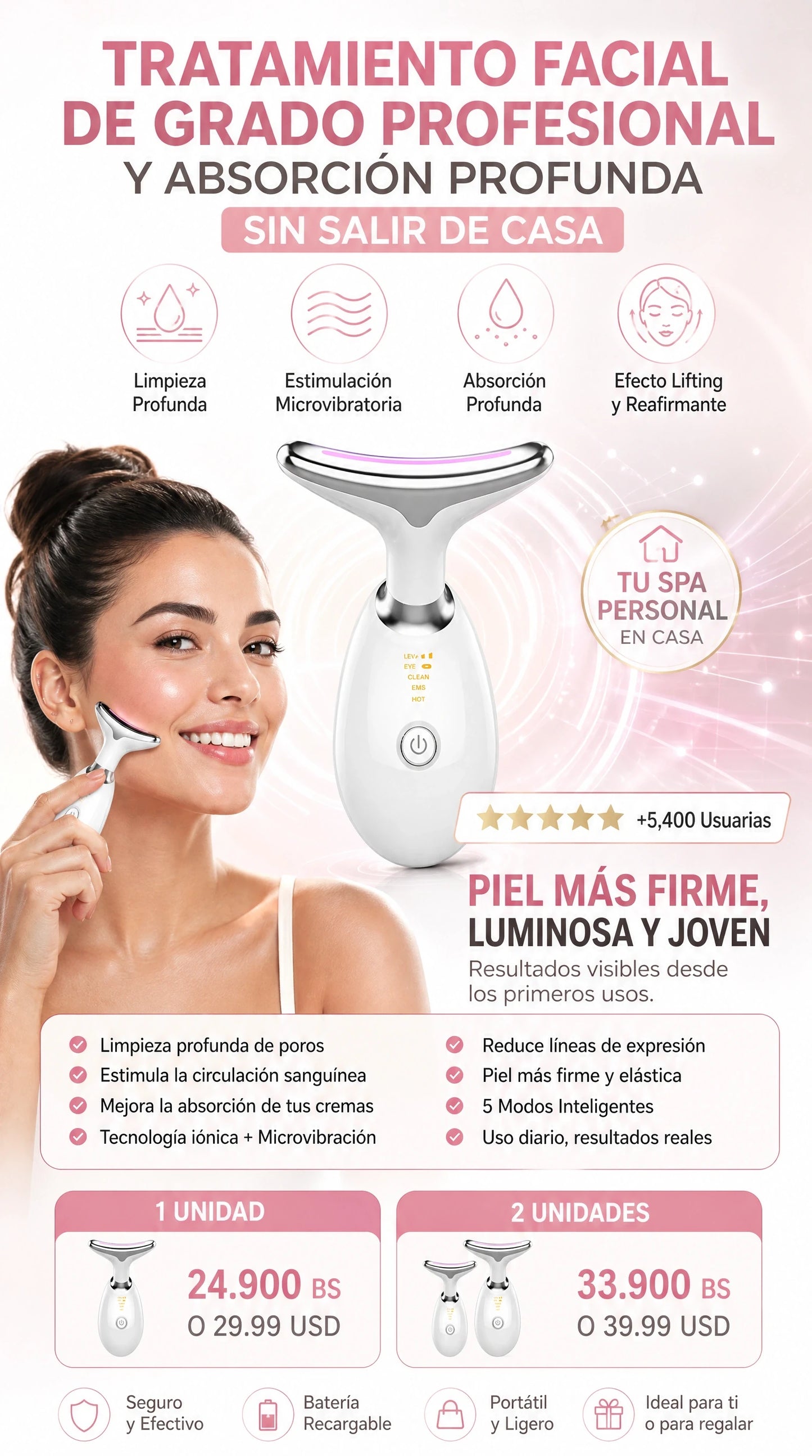 Di Adiós a la Papada y Arrugas - Masajeador Facial con Efecto Lifting